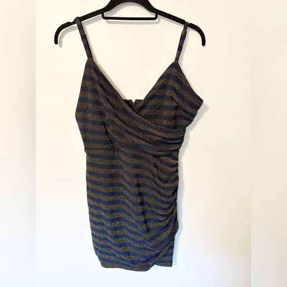 Dress the Population Cosmopolitan NWT Sleeveless Bodycon Mini Dress Gold Blue XL - Picture 2 of 8